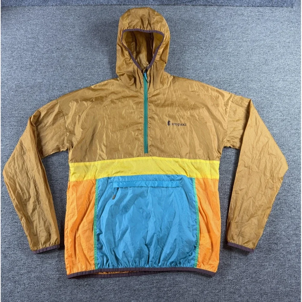 Cotopaxi Jacket Mens Small Orange Colorblock Hooded Windbreaker Packable